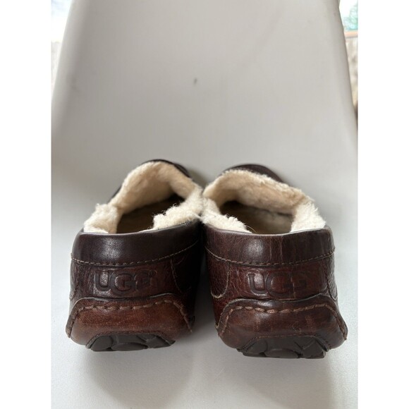UGG ASCOT Mens Dark Brown Leather Lined Slippers Size 12 - Picture 3 of 6